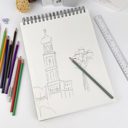 DSTELIN 9x12 Inch Artistic Sketchbook, Top Spiral Bound, 100gsm Sketch Paper, Dark Brown Hard Cover, 100 Sheets for Drawing and Painting