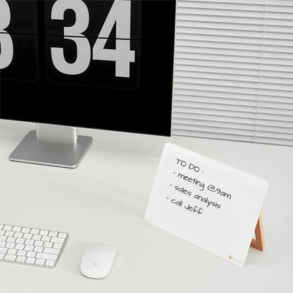 Yeoux Desktop Glass Whiteboard with Reversible Wood Stand 6.7"x9.5" - color: Beech-white Horizontal