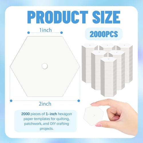 2000 PCS Hexagon Piecing Paper Templates, 1" White Paper templates, Quilting Templates Accessories for DIY Patchwork Crafts and Sewing Supplies - size: 1 Inch- 2000 pcs Hexagon ﻿