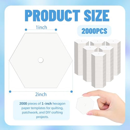 2000 PCS Hexagon Piecing Paper Templates, 1" White Paper templates, Quilting Templates Accessories for DIY Patchwork Crafts and Sewing Supplies - size: 1 Inch- 2000 pcs Hexagon ﻿
