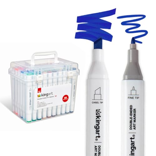 KINGART PRO Double-Ended Alcohol Ink Art Markers, 60 COLORS, Fine Point & Chisel Tips, Permanent with Superior Blendability, Includes Plastic Case, 60 Pc. - size: 1 Count (Pack of 60)