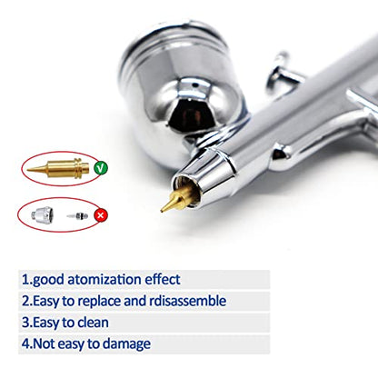 1/5HP Quiet Airbrush Compressor Kit – Dual-Action Gravity Airbrush with Holder, 5 Cleaning Brushes, 1 Reamer & 6FT Hose for Model Painting, Tattoo, Makeup