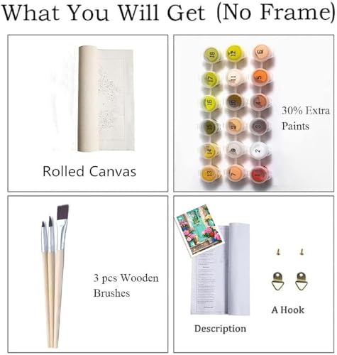ZRIZQ Paint by Numbers Kit for Adults Beginner,Flowers Home,16x20 | Full set with wooden brushes,rolled canvas,rich paints.Calming activity.Beginner friendly.Just open and paint. - color: 16"X20"Rolled Canvas(Frameless)-Flowers 19