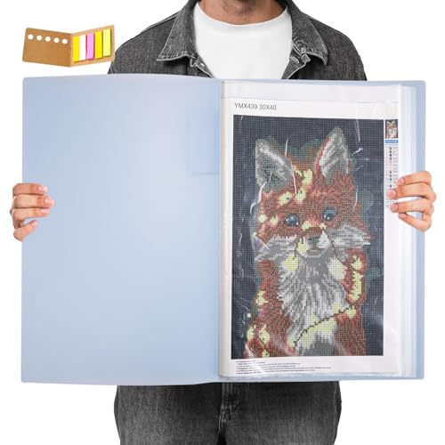 Qunrwe A3 Diamond Painting Storage Book,Blue 60 Pages Art Portfolios Case - color: Blue-60 Sleeves