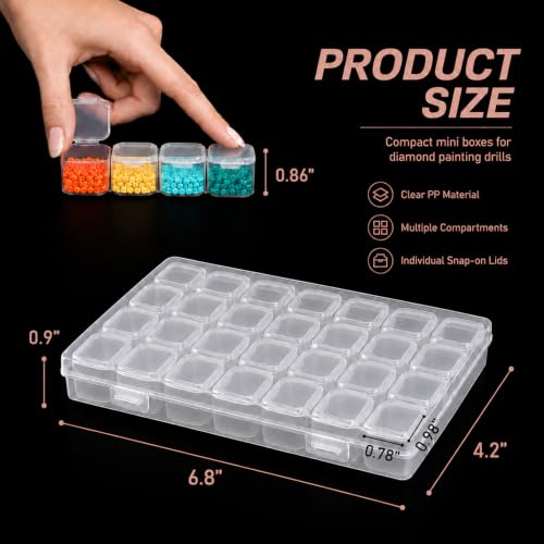 CGCG 5-Pack 28-Grid Clear Plastic Small Bead Organizer Storage Box | Portable diamond painting case with lids, mini craft containers for nail art glitter, seed sorting, jewelry making, sequins