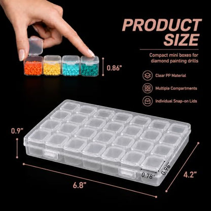 CGCG 5-Pack 28-Grid Clear Plastic Small Bead Organizer Storage Box | Portable diamond painting case with lids, mini craft containers for nail art glitter, seed sorting, jewelry making, sequins