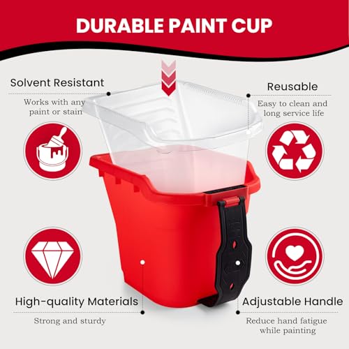 Mister Rui Paint Brushes Paint Cup with Hand Held Paint Bucket Liner & Lid | 2 Inch Paint Brush with Paint Pail Set, Paint Cup with Handle for Smooth Finish, Wall, Furniture, Trim - size: 1PCS, 2" Short, Red Paint Cup