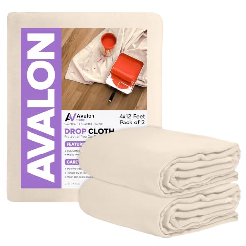 Canvas Drop Cloth for Painting 4x12 feet Pack of 2-8oz Painters Drop Cloths for Painting - All Purpose Canvas Tarps for Floor & Furniture Protection - Recycled Cotton Fabric - size: 4x12 Ft - 2 pc