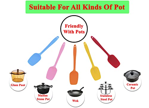 6-Piece Small Silicone Spatula Set, 8.2" Heat Resistant Spoonula | Flexible mini jar scrapers for baking and mixing. Seamless hygienic design. Dishwasher safe. Multi-color set.