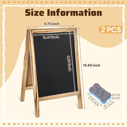 Henoyso 2 Pcs Double-Sided Tabletop Chalkboard Sign, 16"x10" Easel Rustic Wood Frame Small Chalkboard with 2 Erasers for Menu Cafes, Restaurants, Weddings Home Decor(Brown) - color: Brown
