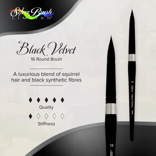 Silver Brush Limited Black Velvet Round Watercolor Paintbrush, Size 16 | Gouache, Inks, Dyes, Short Handle, Pointed Bristle, Soft Synthetic and Squirrel Mix, Superb Paint Absorbency, Smooth Strokes - size: 16