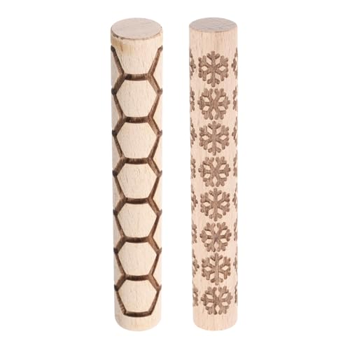 HARFINGTON 2pcs Wood Clay Roller 4"Snowflake Hexagon Pattern Rolling Pins Pottery Tools Wood Grain Texture Rollers for Clay Baking Dough Playdough DIY - style: Snowflake + Hexagon