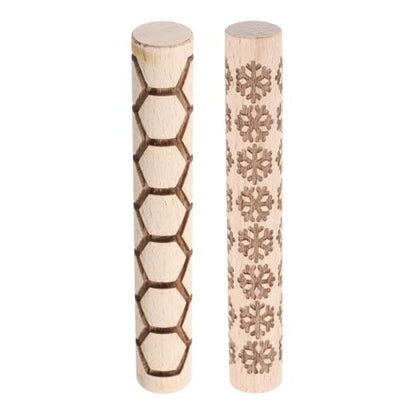 HARFINGTON 2pcs Wood Clay Roller 4"Snowflake Hexagon Pattern Rolling Pins Pottery Tools Wood Grain Texture Rollers for Clay Baking Dough Playdough DIY - style: Snowflake + Hexagon