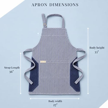 100% Cotton Kitchen Apron with 2 Pockets – Adjustable Chef Apron for Cooking Baking BBQ – Unisex Apron - color: Wipe Navy