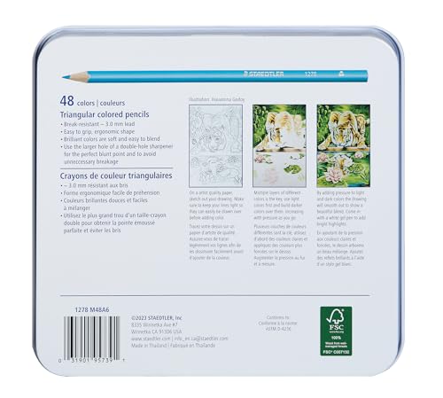 Staedtler Colored Pencils, Triangular Barrel, 48 Pack Assorted, Metal Tin 1278 M48 - size: 1 Count (Pack of 48)