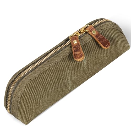 Gexmil Pen Case, Washed Canvas Pencil Holder, Vintage Style, Army Green - color: Army Green, size: 8.27"(L) * 2.36"(W) * 1.97"(H)