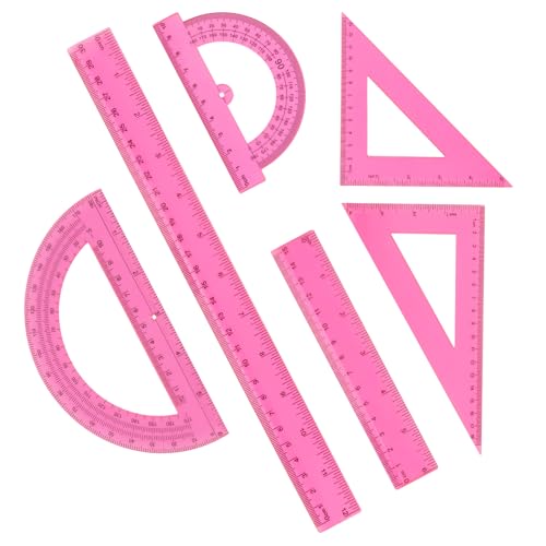 Plastic Clear Ruler Math Set, 6" | 12" Straight Ruler Protractor, 2 Protractors 180 Degree 2 Triangle Rulers 45 | 60 Degree 2 Straight Rulers Measuring Tool for School Office Home Supplie,Pink - color: Pink