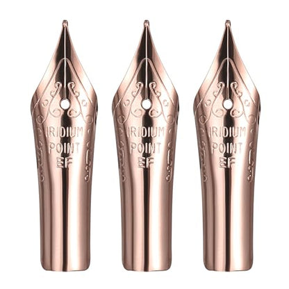 PATIKIL 0.38 mm Line Width Fountain Pen Nib Replacement, 3 Pack 304 Stainless Steel Special Spare Ink Dip Calligraphy Pen Nib for Drawing Writing Signing, Rose Gold(EF Tip) - color: Rose Gold