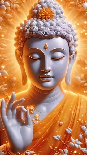 ARTGOTO Buddha Diamond Painting Kit for Adults 15.7 x 27.5 Inch | Large 5D Full Square Drill Diamond Art Kit, Golden White Buddha DIY Gem Art Canvas with 2 Tool Sets, 30% Extra Diamonds - color: AGT003