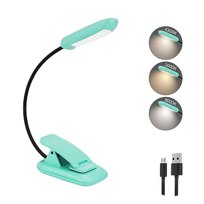 BIGMONAT Rechargeable Book Reading Light, Portable Bendable Neck, Brightness Adjustable with Eye Care Reading, Warm & White LEDs, Perfect for Kids, Bed Headboard & Travel (Blue, 1Pack) - color: 1Pack - Blue