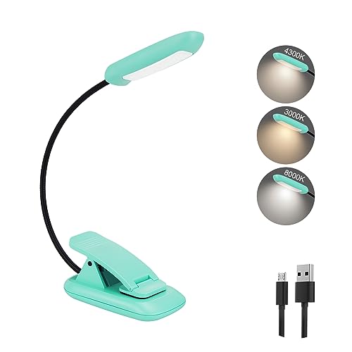 BIGMONAT Rechargeable Book Reading Light, Portable Bendable Neck, Brightness Adjustable with Eye Care Reading, Warm & White LEDs, Perfect for Kids, Bed Headboard & Travel (Blue, 1Pack) - color: 1Pack - Blue