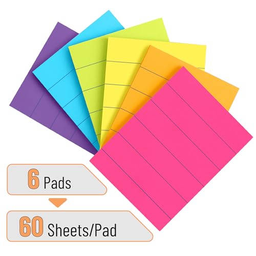 Mr. Pen- Small Lined Sticky Notes, 1.5" x 2", 6 Pads, 60 Sheets/Pad | Vibrant Color, Small Sticky Notes with Lines, Ruled Post Stickies, Memo Pads, Self-Stick Note Pad for Office, School, Home - color: Vibrant, size: 1.5 x 2 inches, 6 Pads