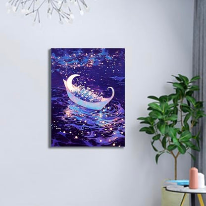 Muzagroo Art Diamond Paintings Kits for Adults 5D Round Full Drill Diamond Art Kits for Beginners Diamond Art Paintings Gem Art Kits Diamond Dots Handcrafts 30x40cm(Moon Boat) - color: Moon Boat