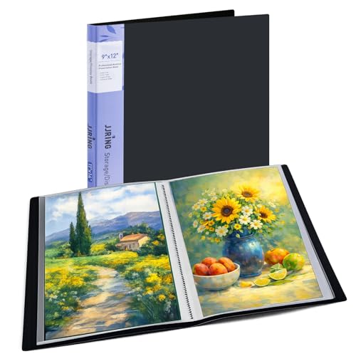 9x12 Black Art Portfolio Folder Displaying 48 Pages with Plastic Sleeves - color: Black, size: 9*12