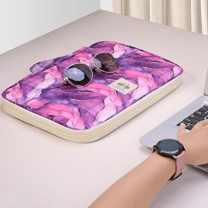 JAKAGO A4 Travel Portfolio Multifunctional Document Organizer Zippered Case for Office Supplies (Marble Purple) - color: Marble Purple