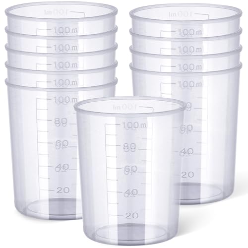 100ml Plastic Measuring Cup - 10 Pack, 3.4oz Disposable Mixing Cups for Liquid Measuring, Epoxy Resin Crafts, Paint Mixing, Cosmetic Making - size: 100ml