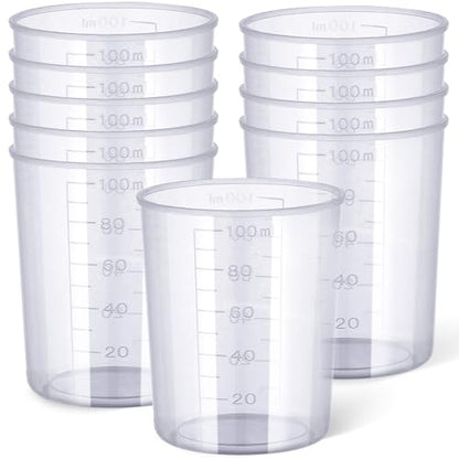 100ml Plastic Measuring Cup - 10 Pack, 3.4oz Disposable Mixing Cups for Liquid Measuring, Epoxy Resin Crafts, Paint Mixing, Cosmetic Making - size: 100ml
