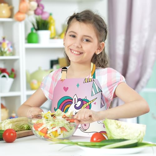 PLULON 4 Pcs Kids Aprons with Pockets Painting Apron for Kids, Colored Unicorn Apron Adjustable Strap for Painting Cooking Baking Girls Boys Paint Apron Unicorn Party Supplies, 3-8 Years - color: Colored Unicorn