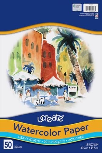 UCreate Art1st UCreate Watercolor Paper,White,Package,90 lb.,12" x 18",50 Sheets,(Pack of 12) - size: 12" x 18" (Pack of 12)