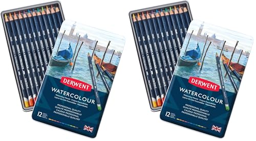 Derwent Colored Pencils, Watercolour, Water Color Pencils, Drawing, Art, Metal Tin, 12 Count (32881) (Pack of 2) - size: 12 Count (Pack of 2), style: Metal Tin
