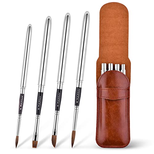 Kolinsky Travel Watercolor Brushes Sable Hair Round 4Pcs | Watercolor Paint Brush Travel Brushes Set Portable Artist Brushes with Pocket for Art Painting, Gouache, Acrylic Painting Oil Painting - color: Silvery-4
