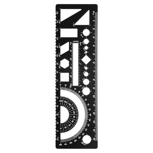 HARFINGTON Multifunctional Geometric Rulers 15cm Metric and SAE Aluminum Straight Edge Protractor Angle Math Measuring Ruler Geometric Drawings Templates for Drawing Drafting, Black - color: Black