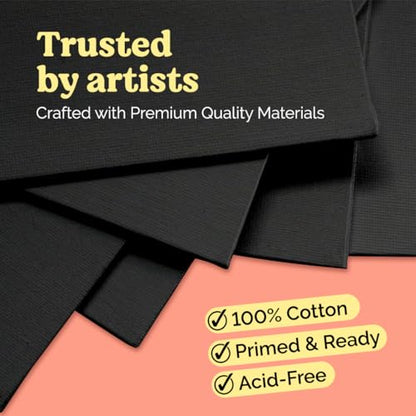 Chalkola 25 Square Black Canvas for Painting - Primed Cotton Art Boards | Panels (25 Pack) 4x4, 6x6, 8x8, 10x10, 12x12 inch (5 Each) - Painting Canvases 100% Cotton, Acid Free for Adults & Artists - size: 25 - 4x4, 6x6, 8x8, 10x10, 12x12, style: Black