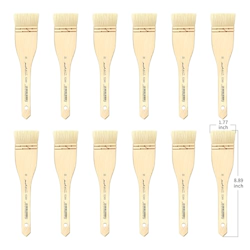 XDT#5249 Hake Paint Brush Set, 12Pcs Flat Goat Hair Wash Brushes (1.77") for Watercolor, Pottery Glaze, Acrylic, and Oil Painting - size: 12Pc Goat Hair(1.77 In)