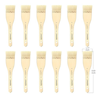 XDT#5249 Hake Paint Brush Set, 12Pcs Flat Goat Hair Wash Brushes (1.77") for Watercolor, Pottery Glaze, Acrylic, and Oil Painting - size: 12Pc Goat Hair(1.77 In)