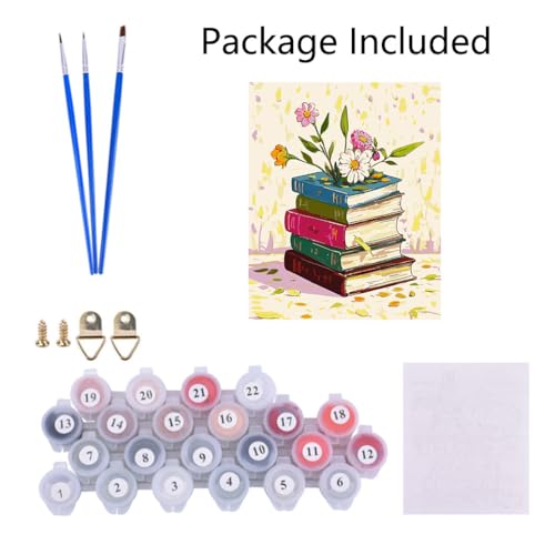 ACIOPPL Book Paint by Numbers for Adults Beginner Flowers Easy Paint by Number Kits on Canvas Floral Book Theme Oil Painting Canvas Acrylic DIY Oil Painting Set for Gift Home Wall Decor 16 x 20 Inch
