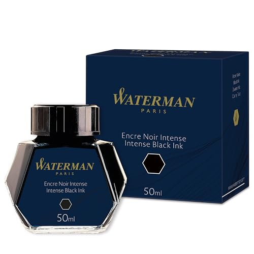 Waterman Fountain Pen Ink, Intense Black, 50ml Bottle, For Refillable Fountain Pens