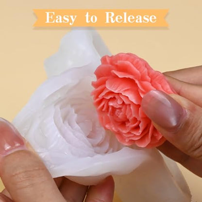 Peony Candle Mold, 3 Cavity Peony Flower Making Mold - color: 3 Cavity Peony Flower Silicone Molds