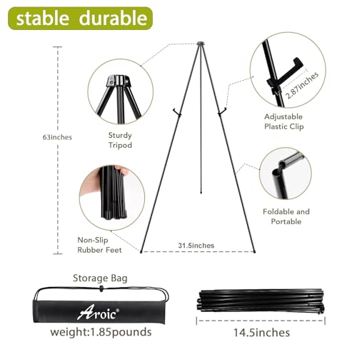 AROIC 63" Easel Stand for Display, 3 Pack Portable Foldable Metal Easel | Easels for Signs Wedding Logos ,Arts, Painting,Adjustable Floor Easels with 3 Storage Bag - style: 3P