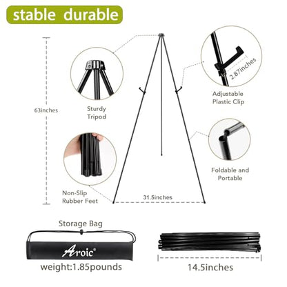 AROIC 63" Easel Stand for Display, 3 Pack Portable Foldable Metal Easel | Easels for Signs Wedding Logos ,Arts, Painting,Adjustable Floor Easels with 3 Storage Bag - style: 3P