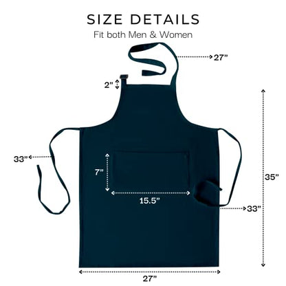 RAJRANG 100% Cotton Cooking Apron with 3 Pockets Kitchen Chef BBQ Adjustable Bib Aprons for Women Men - color: Reflecting Pond Blue