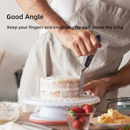 Cake Icing Spatulas with Non-Slip Handle 4 6 Inch Small Offset Palette Knife for icing smoother, Flat Pallet Knives for Baking or Frosting, Stainless Steel Cake Decorating Spatulas Angled Spatula - size: Black icing spatula 6, 8, 10 inch