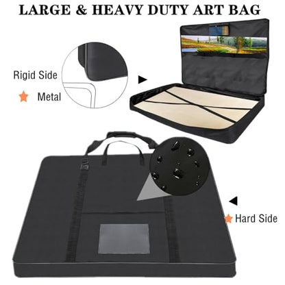TreochtFUN Hard Side Art Portfolio Bag 24 X 36, Upgrade With Metal Frame | Heavy Duty Art Carrying Rigid Case,Sturdy Fabric For Artwork, Advertising,Canvas,Boards,Screen Monitors & Displays (Black)