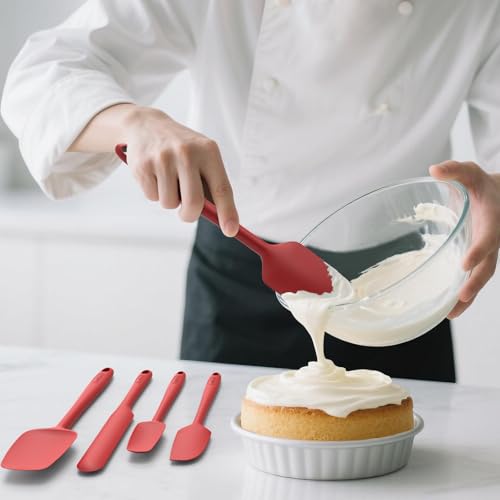 Coukre Silicone Spatula Set of 5,High Temperature Resistant, Food Grade Silicone, Dishwasher Safe, for Baking, Cooking (Pure Red) - color: Pure Red