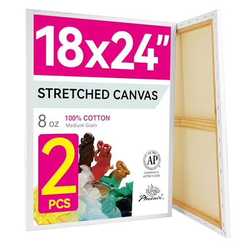 PHOENIX 18x24 Inch Pack of 2 Canvas - Large Stretched Canvases for Painting, 8 Oz Triple Primed 5/8 Inch Profile 100% Cotton White Blank Framed Canvas for Oil Acrylic & Pouring Art - size: 18"x24", style: Studio 2 Pack Set