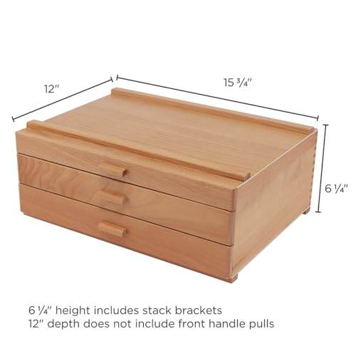 HG Art Concepts Artists Storage Chests, Stackable, 3 Drawer Deep, 1-Pack | Removable Dividers, Natural Birch & Sturdy Wood Construction. Studio Organizer for Paint Tubes, Brushes, Pencils & Markers